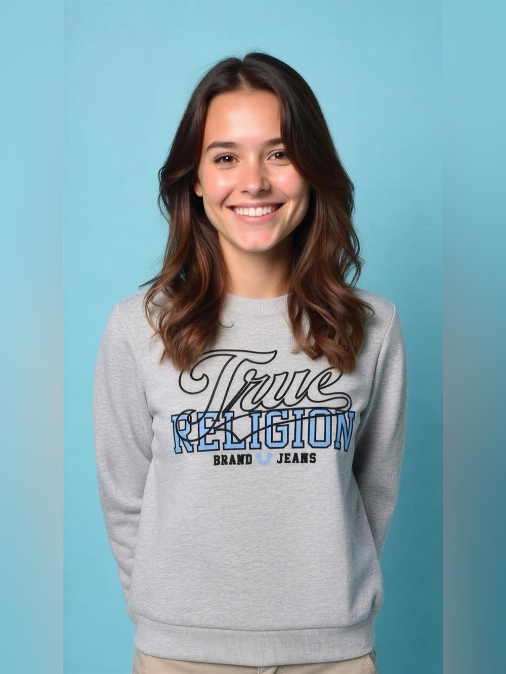 True Religion Light Gray Logo Crewneck Sweatshirt